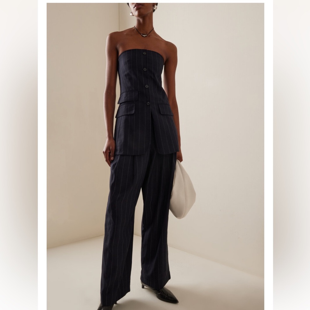 NWT The Frankie Shop piper pleated pinstripe wide leg trousersr